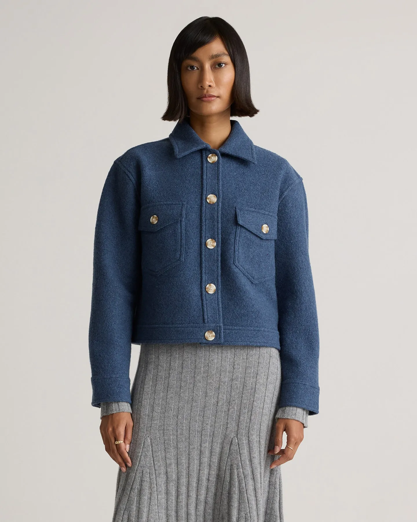100% Merino Wool Cropped Shirt Jacket