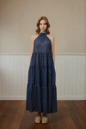 Adrift Dress Navy Polkadot