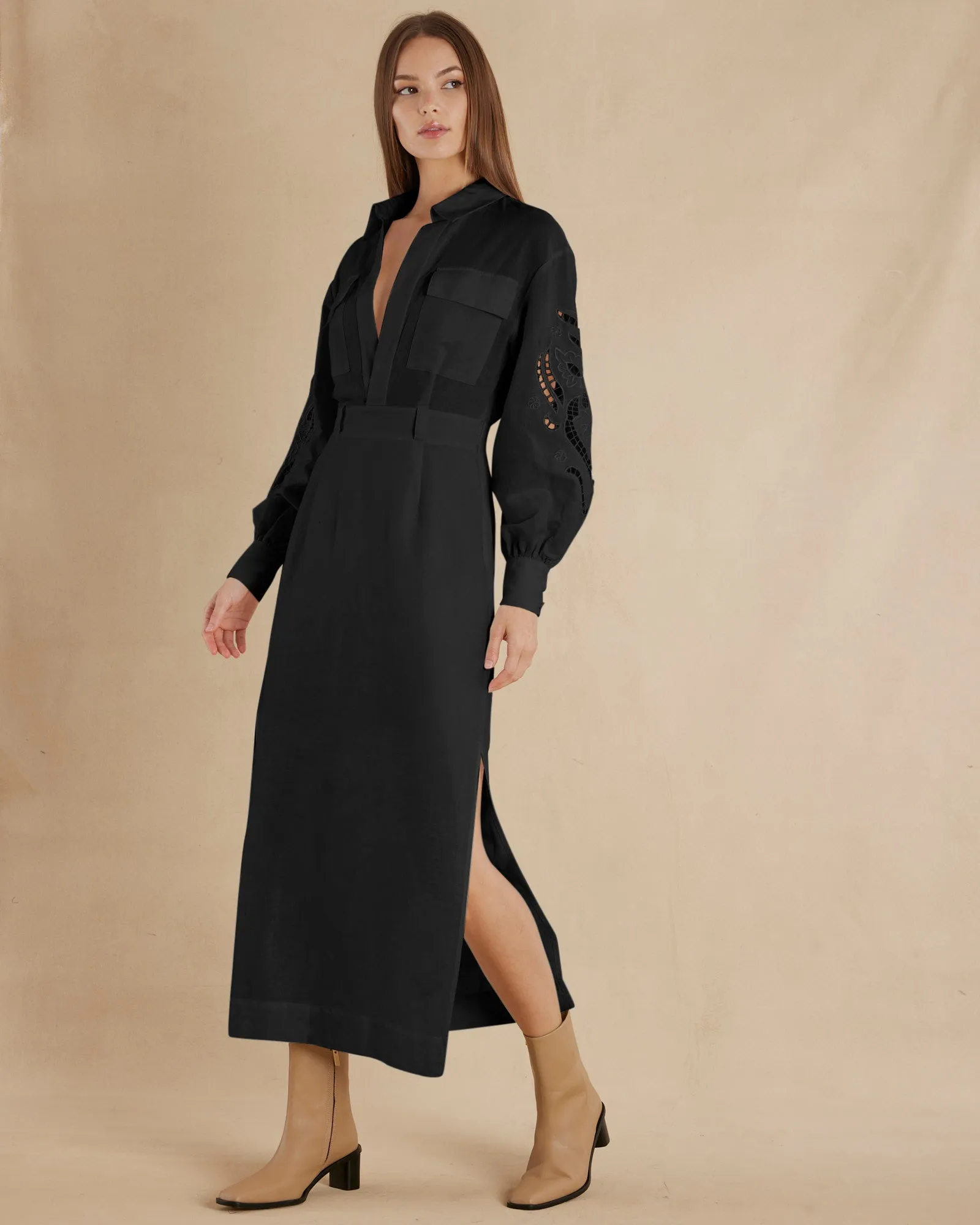 Alice Linen Utility Dress - Black