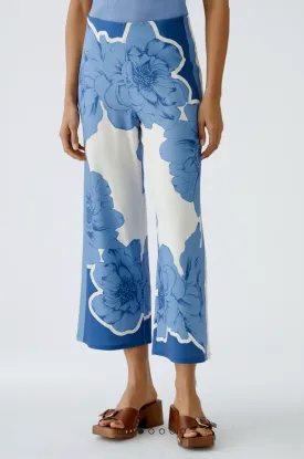 Blue Floral Summer Pant - Blue and White