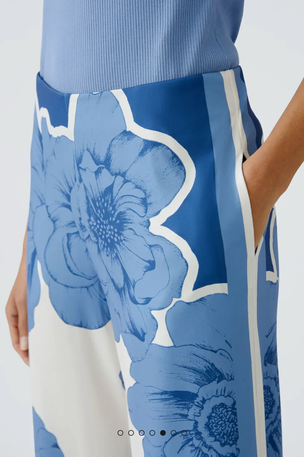 Blue Floral Summer Pant - Blue and White
