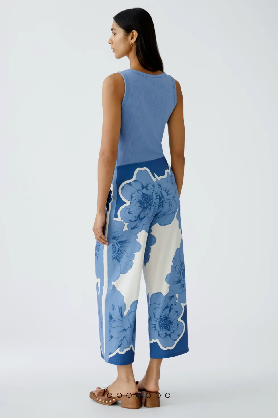 Blue Floral Summer Pant - Blue and White