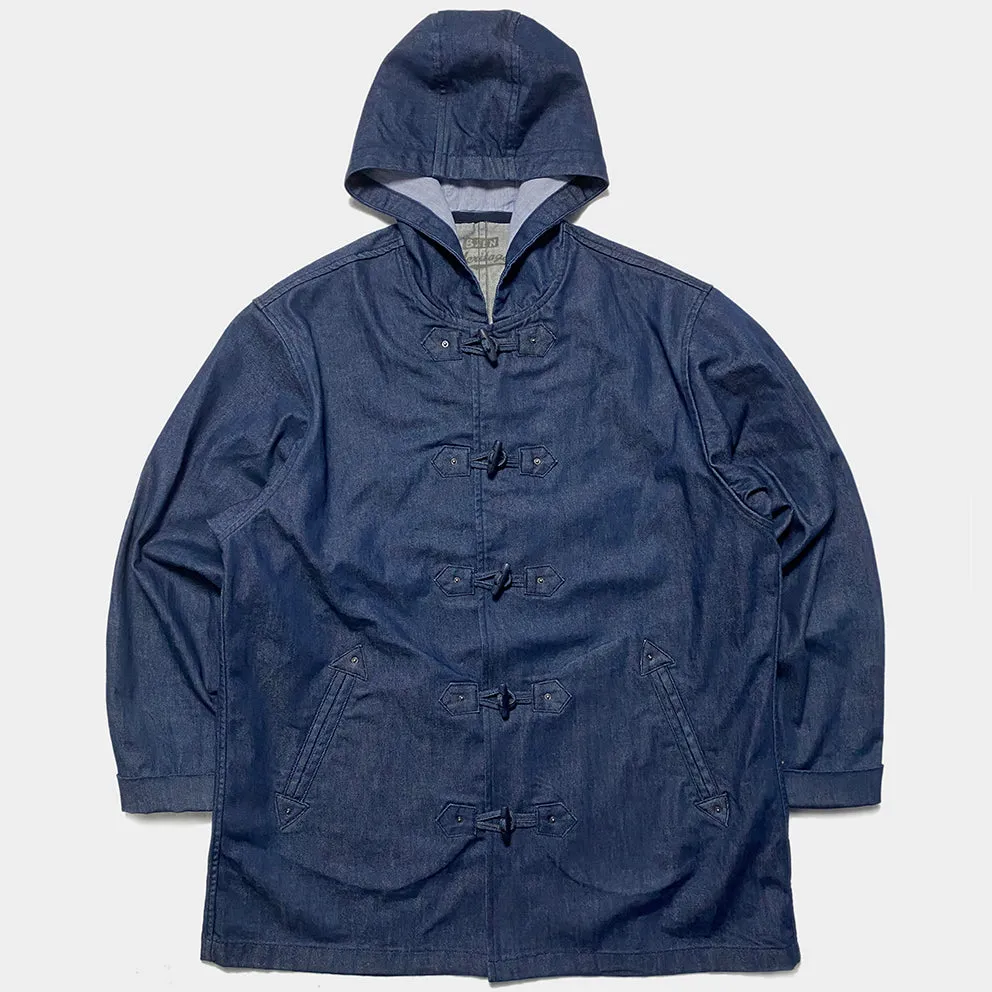 BZEN M.3230RR DUF-I REGULAR FIT BROWN BASE INDIGO DENIM DUFFLE COAT-11.5OZ-E0 INDIGO