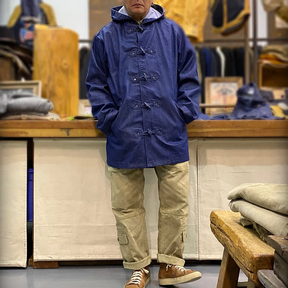 BZEN M.3230RR DUF-I REGULAR FIT BROWN BASE INDIGO DENIM DUFFLE COAT-11.5OZ-E0 INDIGO