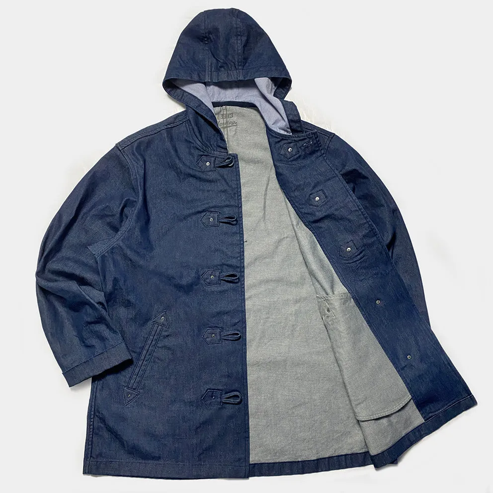 BZEN M.3230RR DUF-I REGULAR FIT BROWN BASE INDIGO DENIM DUFFLE COAT-11.5OZ-E0 INDIGO