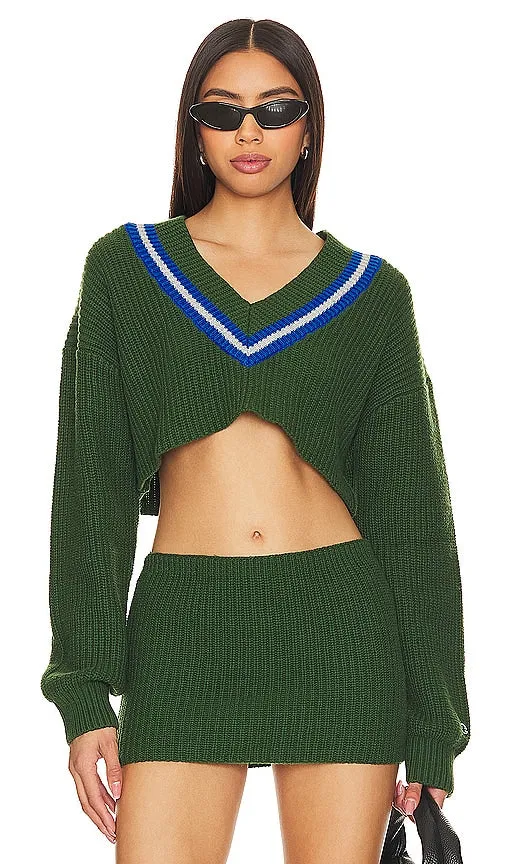 Champion X DANIELLE GUIZIO Crop Rib Knit Pullover Sweater in Green