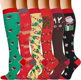 Christmas Socks for Women Men Circulation, Knee High Compression Socks 15-20mmHg for Nurse, Running Athletic