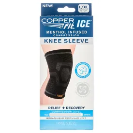 Copper Fit Ice Knee Compression Sleeve Infused with Menthol, Large/XL, Black, 1-Pack, FSA HSA Eligible