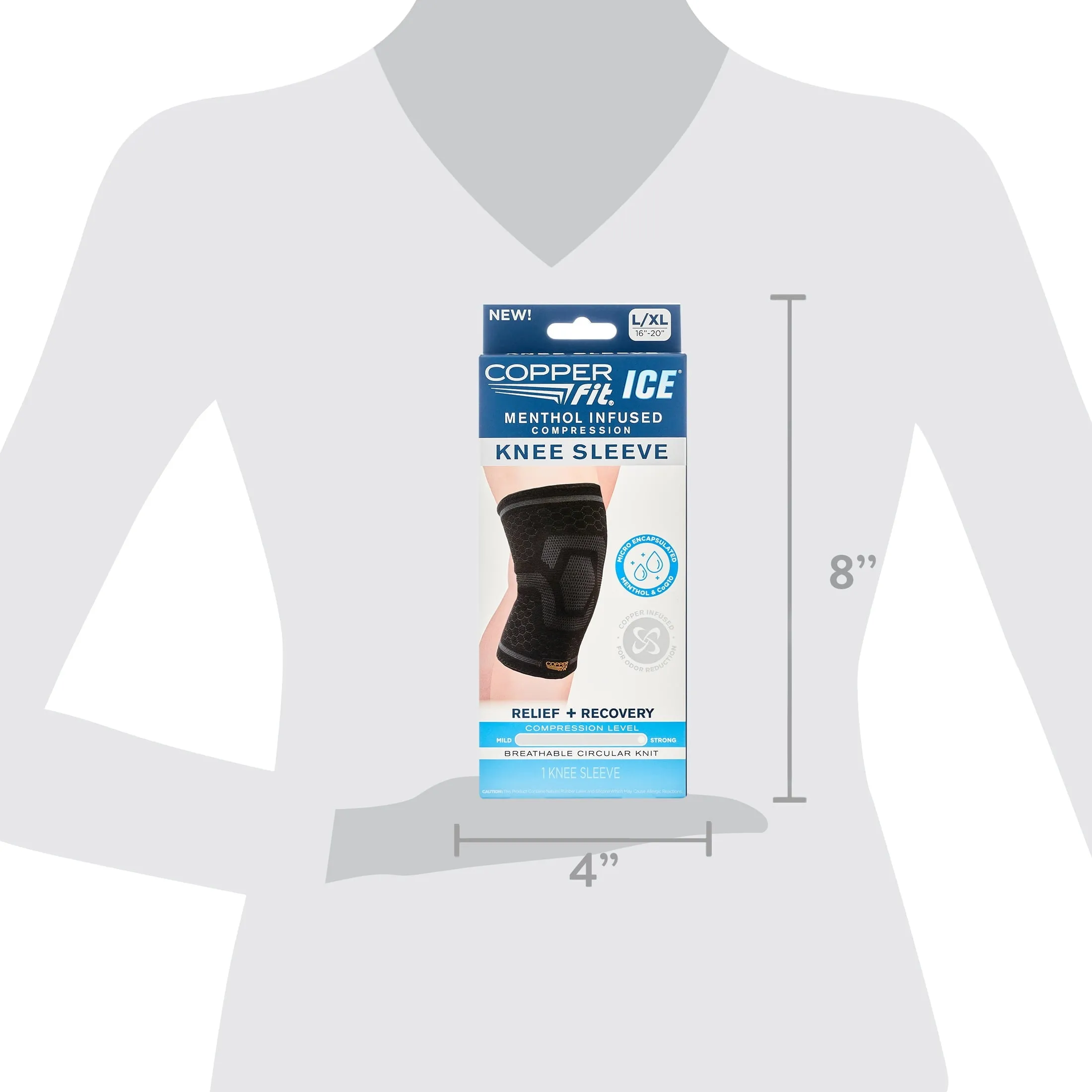 Copper Fit Ice Knee Compression Sleeve Infused with Menthol, Large/XL, Black, 1-Pack, FSA HSA Eligible