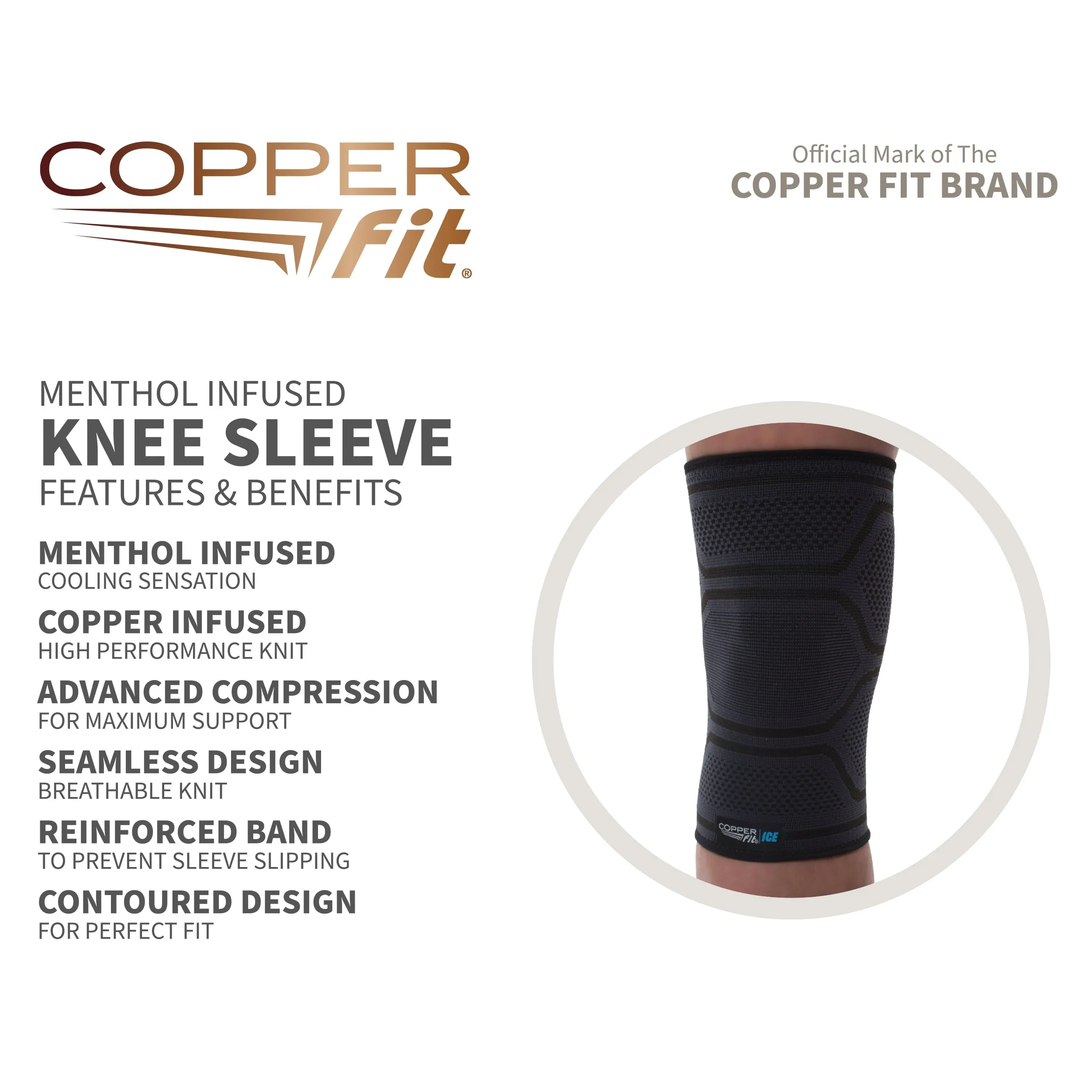 Copper Fit Ice Knee Compression Sleeve Infused with Menthol, Large/XL, Black, 1-Pack, FSA HSA Eligible