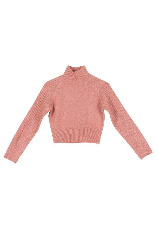 Crop Mock Neck Long Sleeve Sweater