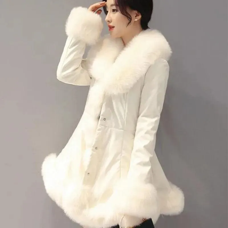 Farina Fur Collar Leather Coat