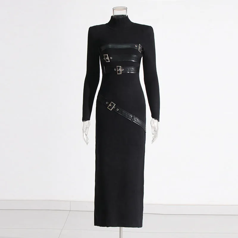 Fashion High Sense Stitching Tied Design Slim Fit Dress