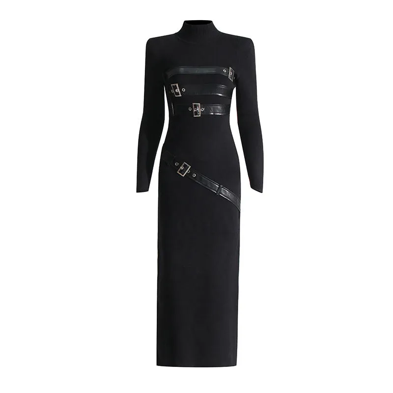 Fashion High Sense Stitching Tied Design Slim Fit Dress