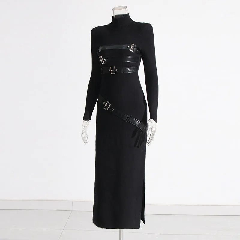 Fashion High Sense Stitching Tied Design Slim Fit Dress