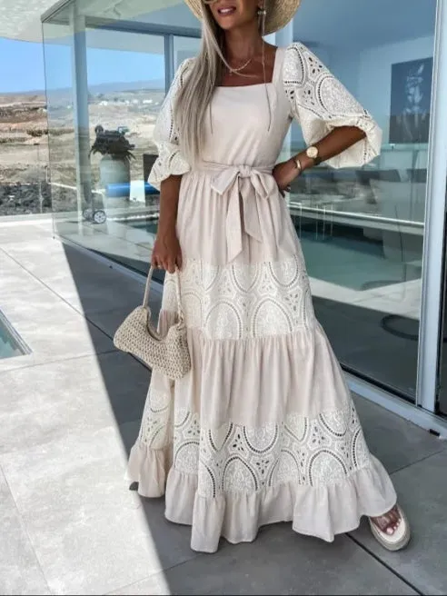Fashion Lace Stitching Maxi Dress
