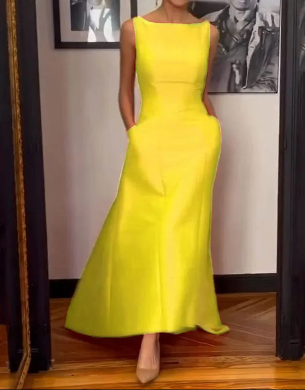Fashion Waistband Solid Color Dress