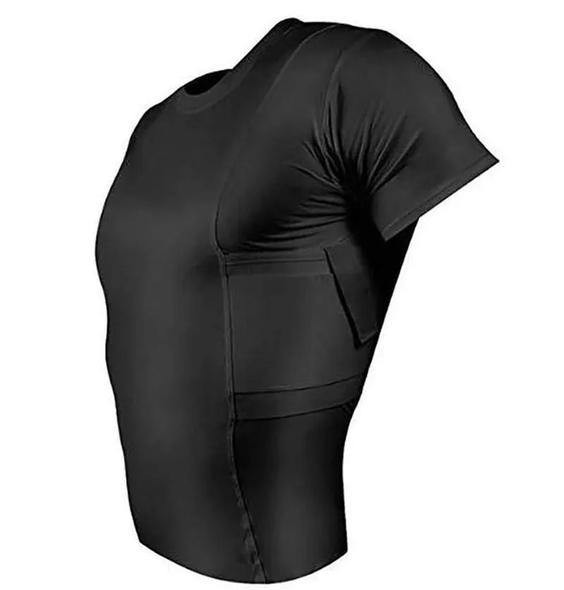 Hidden holster tactical high elastic round neck T-shirt