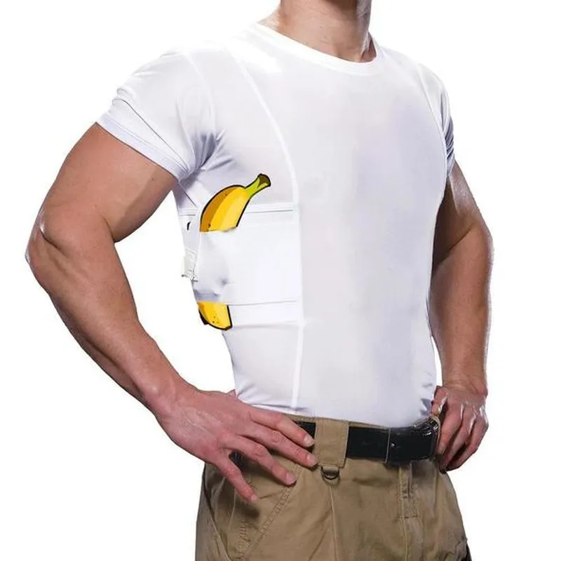 Hidden holster tactical high elastic round neck T-shirt