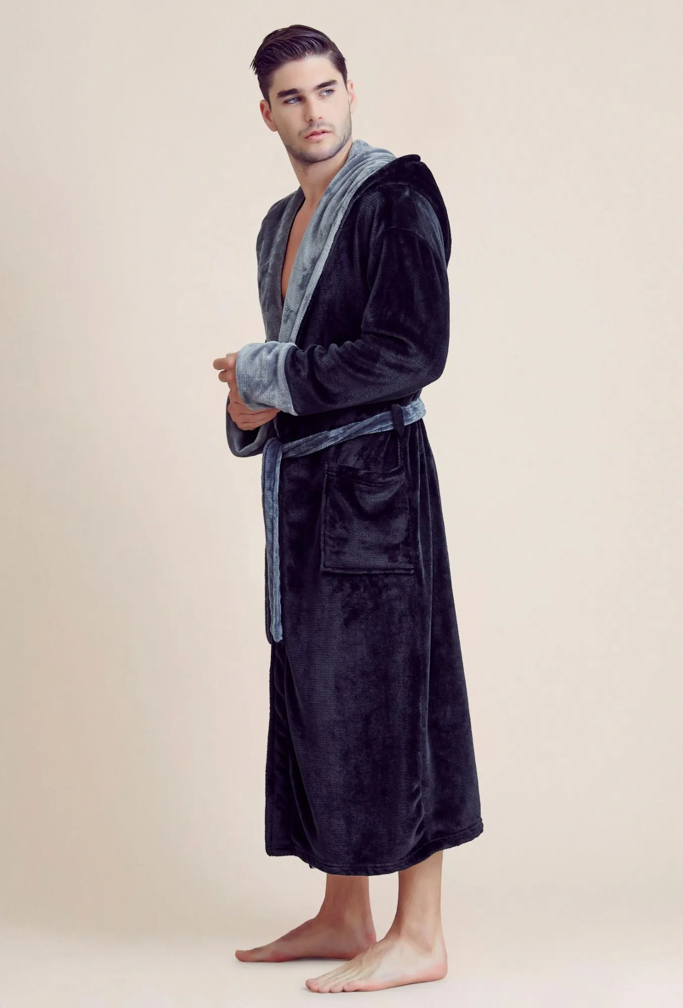 Hooded Shower Robe ? Polyester Full-Length Warm Kimono
