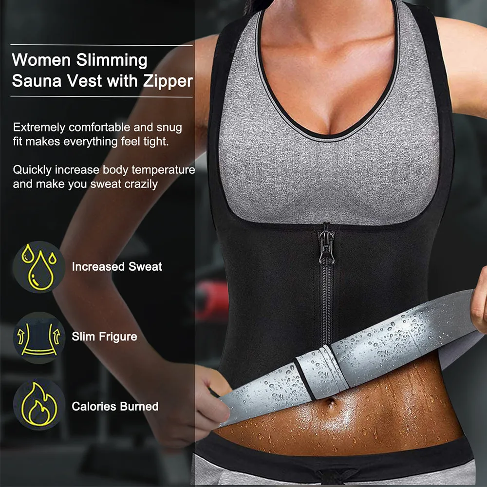 Junlan Women Silver Fabric Sweat Zipper Sauna Suit