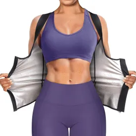 Junlan Women Silver Fabric Sweat Zipper Sauna Suit