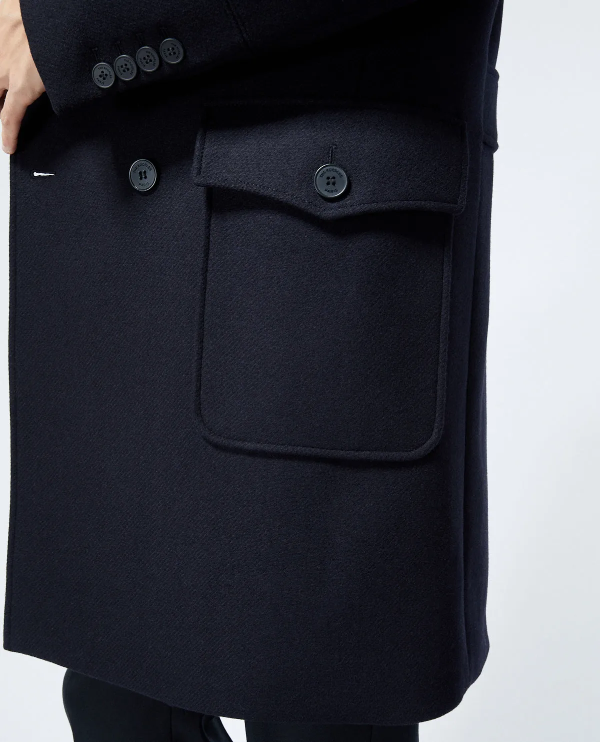 Manteau bleu marine laine à col mouton