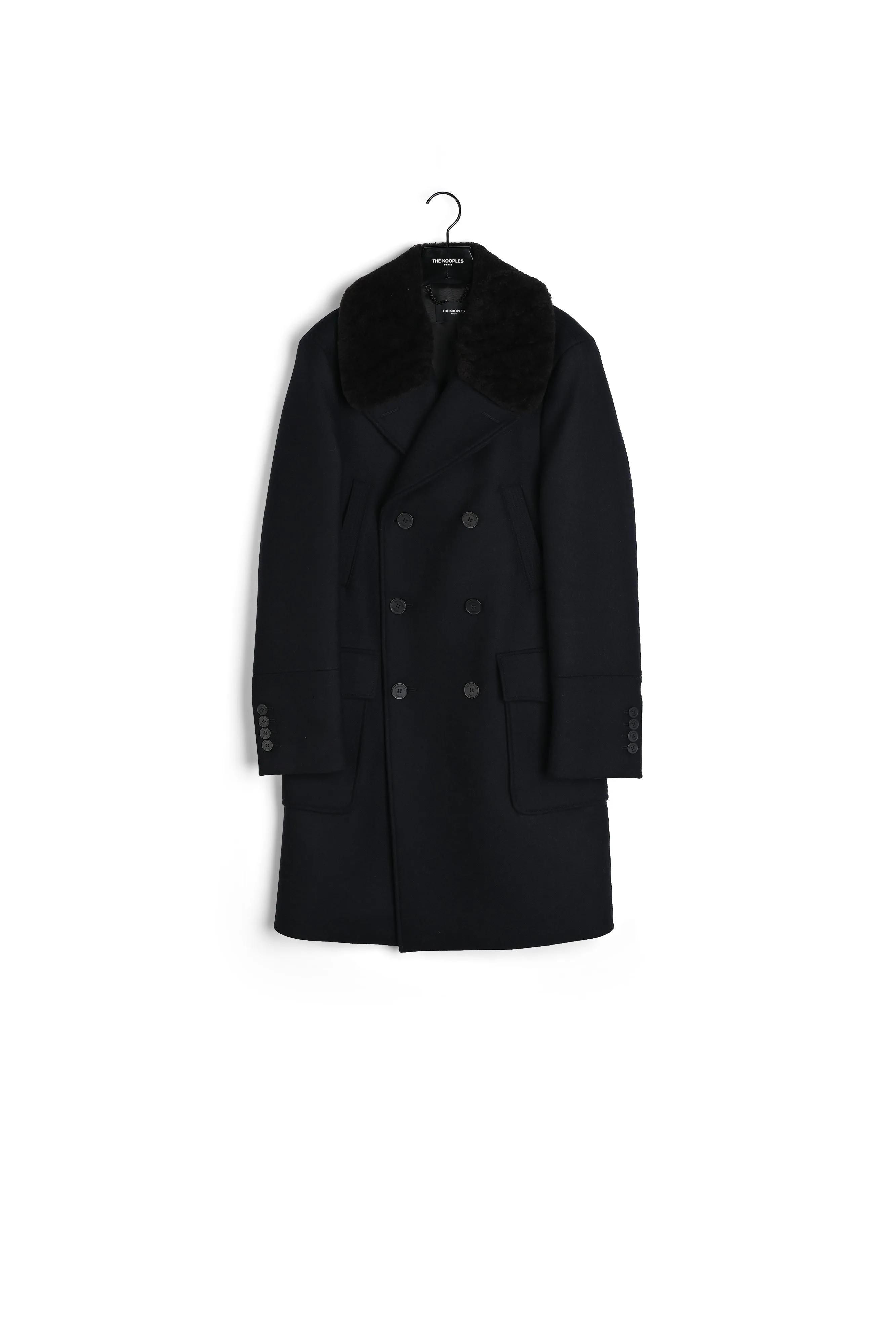 Manteau bleu marine laine à col mouton