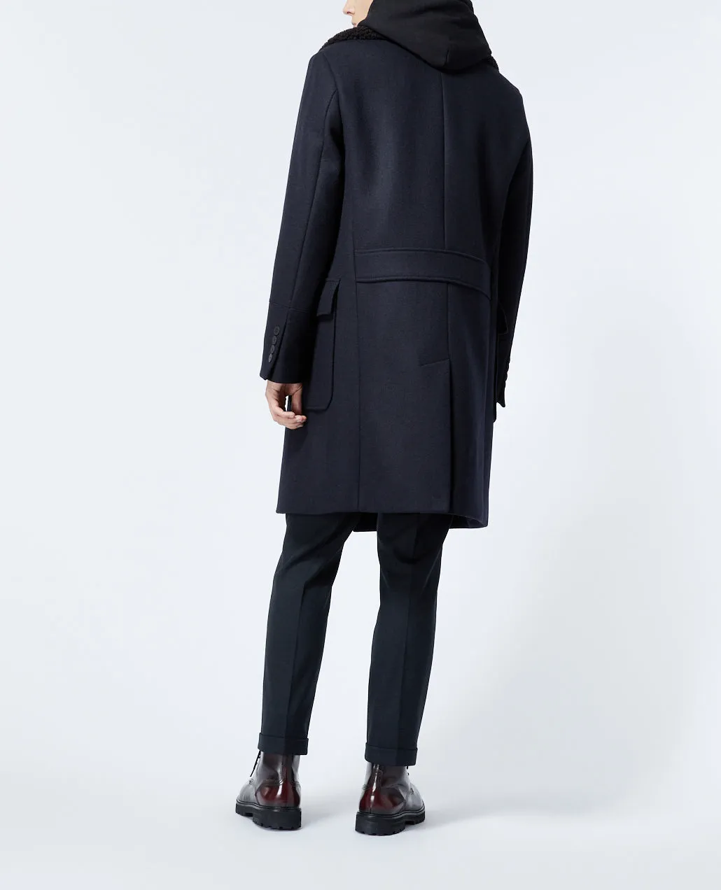 Manteau bleu marine laine à col mouton