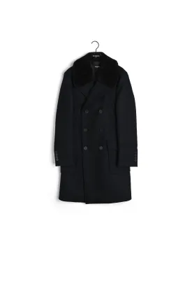 Manteau bleu marine laine à col mouton