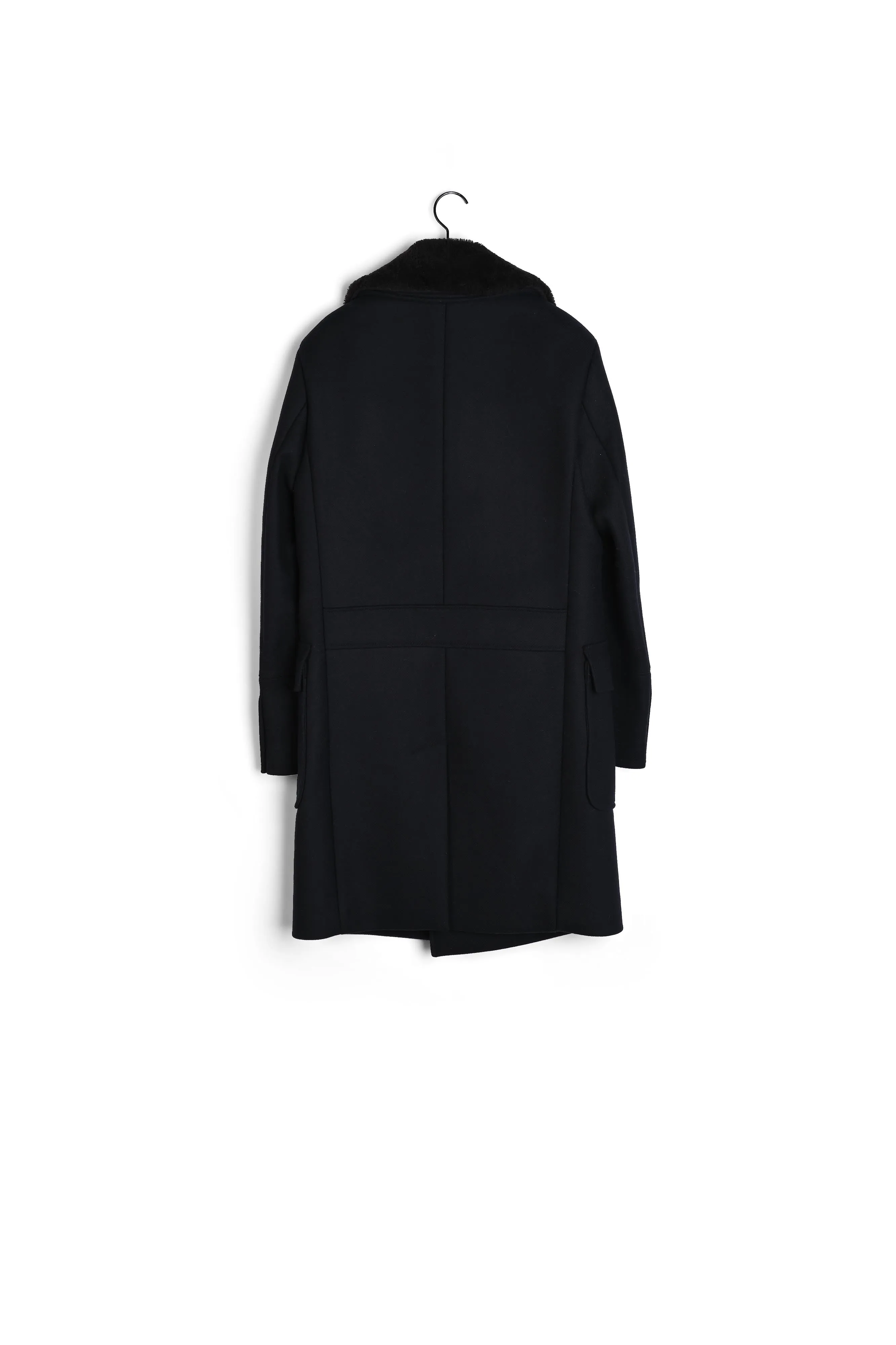 Manteau bleu marine laine à col mouton