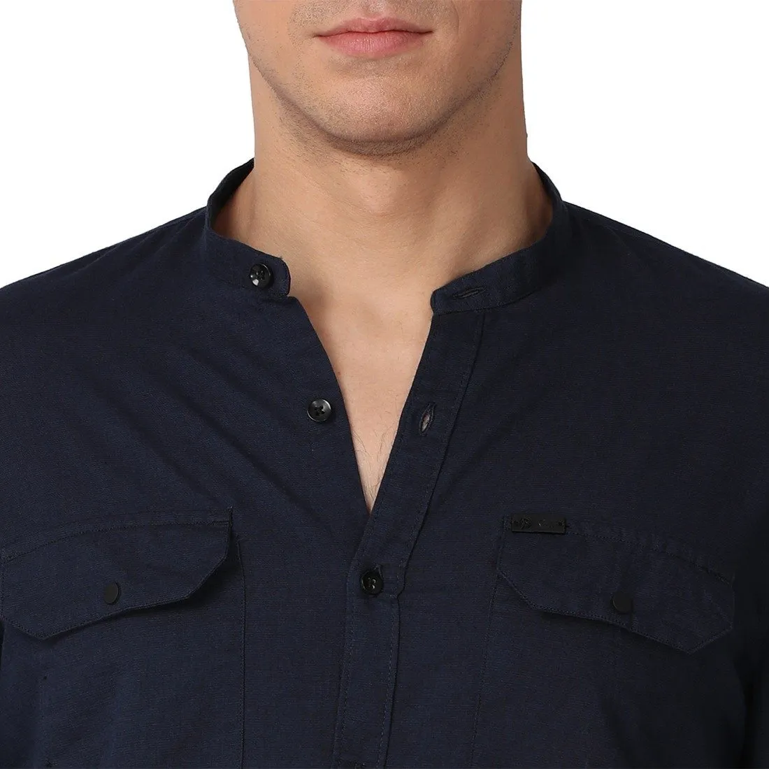 Men's Long Sleeve Band Collar Shirt