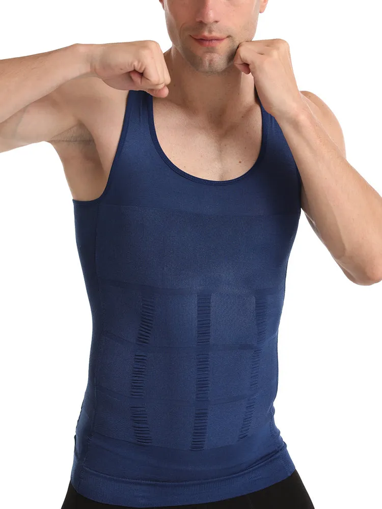 Mens Waist Body Shaper Vest T-Shirt Tank Tops