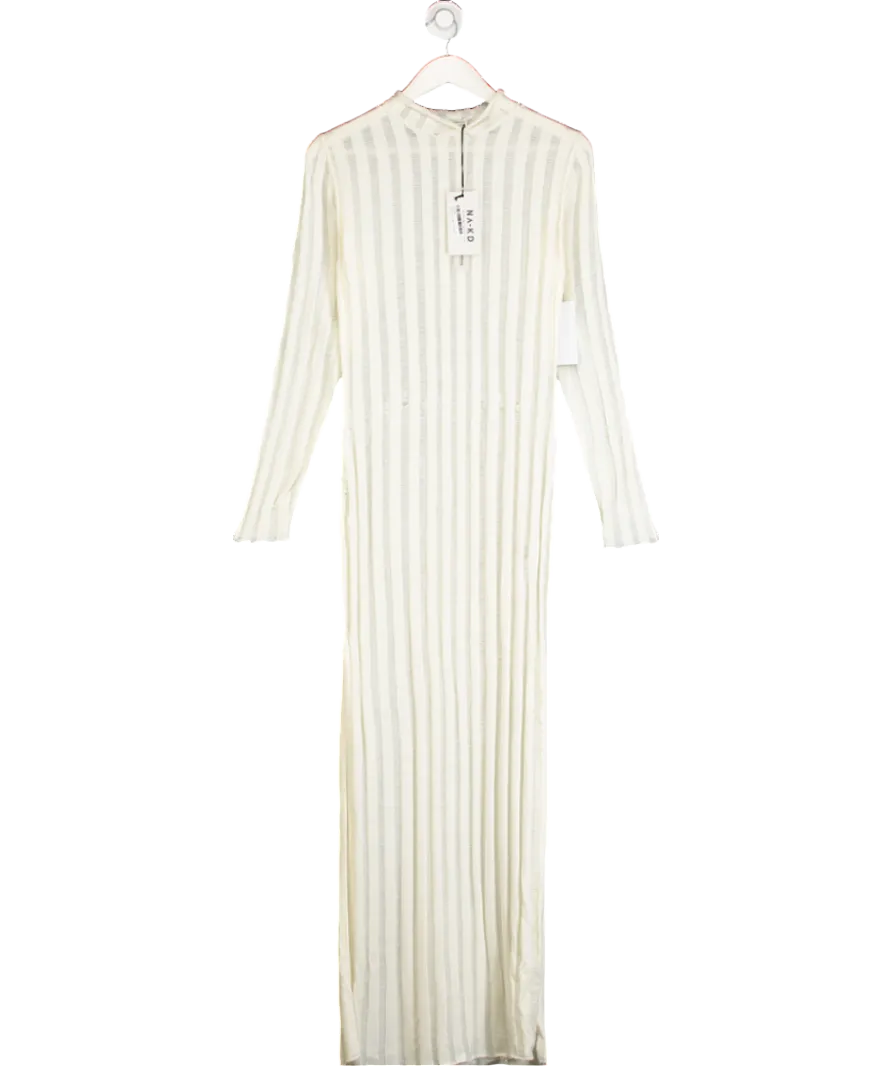 NA-KD Cream Panel Knit Maxi Dress UK S/M
