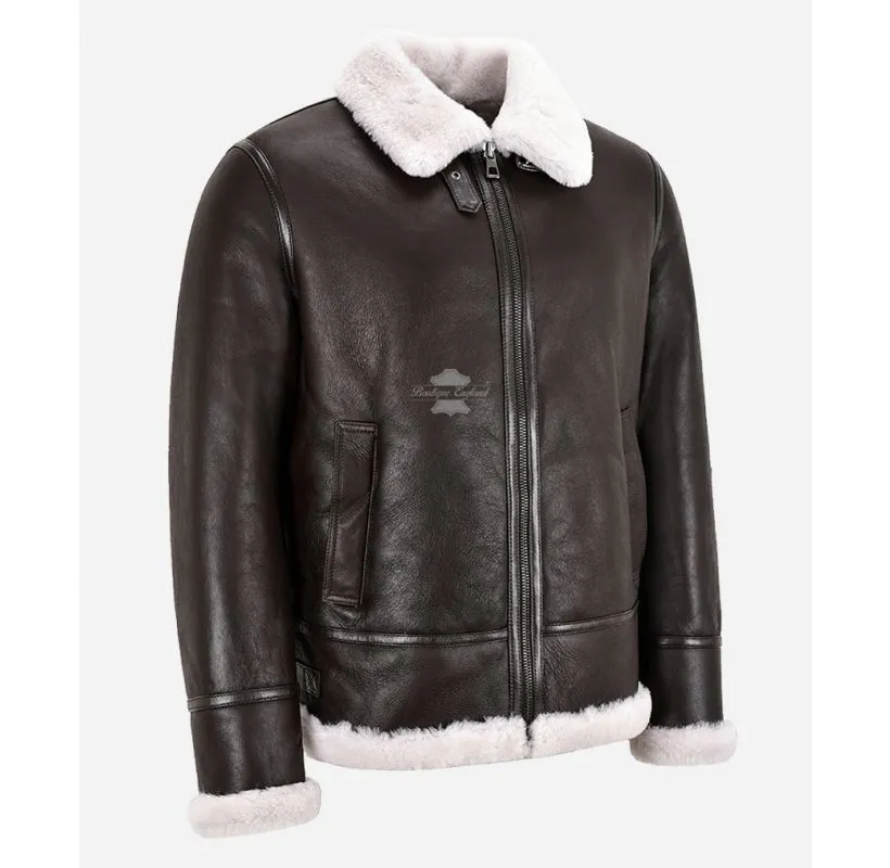 RAF Mens Shearling JACKET MEN'S B3 Sheepskin FUR Brown AVIATOR JACKET