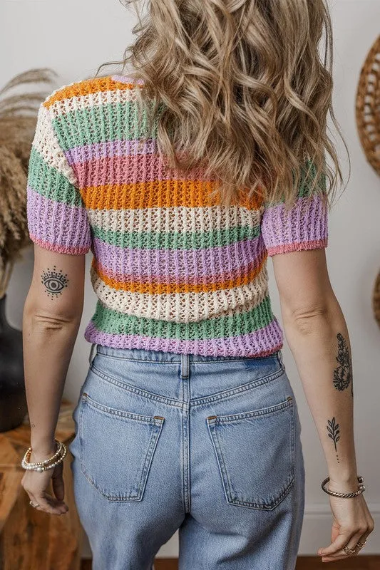 Rainbows & Roses Striped Sweater