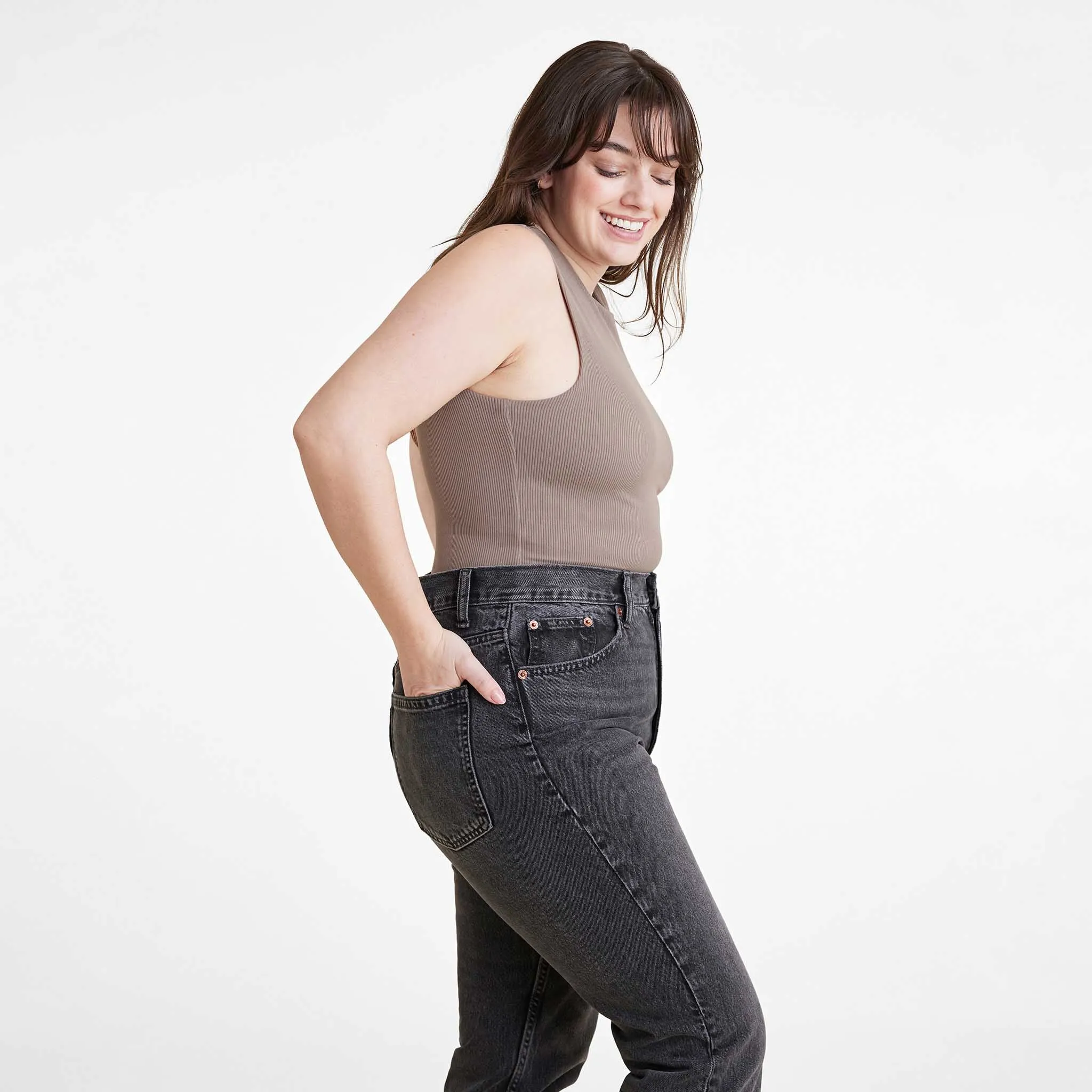 Ribbed Crewneck Tank Bodysuit | Mocha