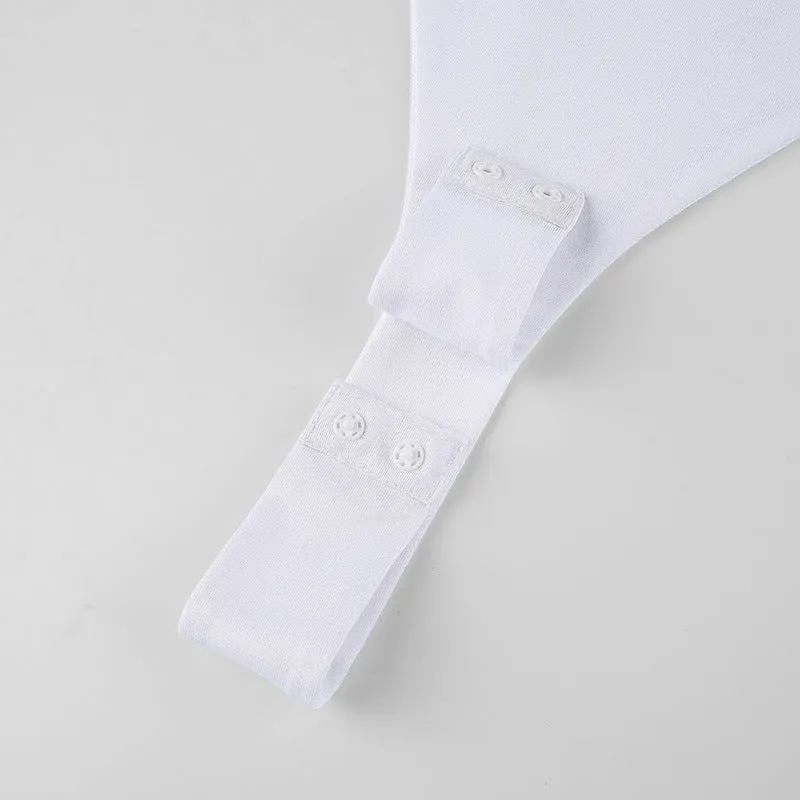 Sensual Allure Hollow Out Back Round Neck White Bodysuit