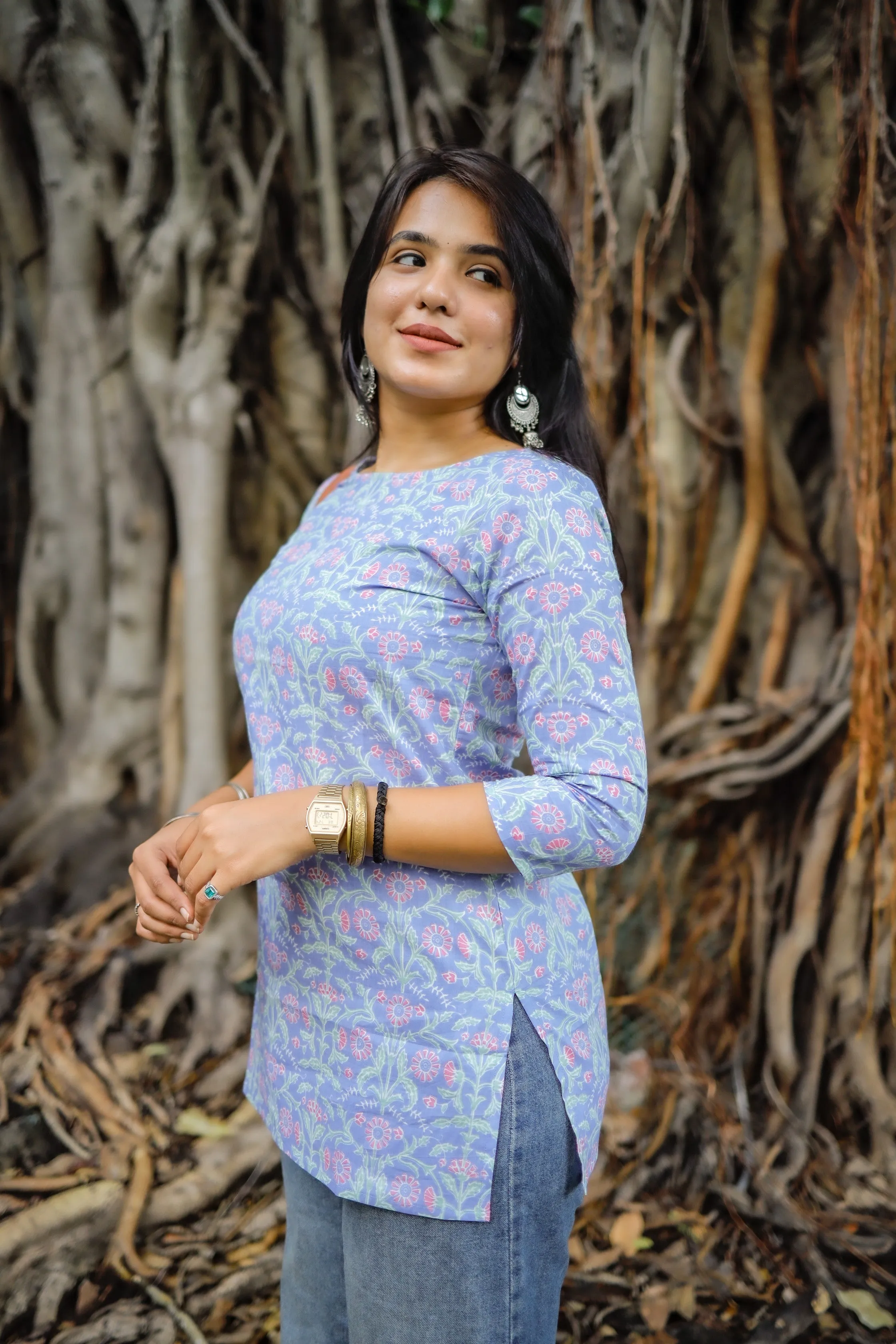 Short Kurti - 19 - Organic cotton short kurti in denim blue
