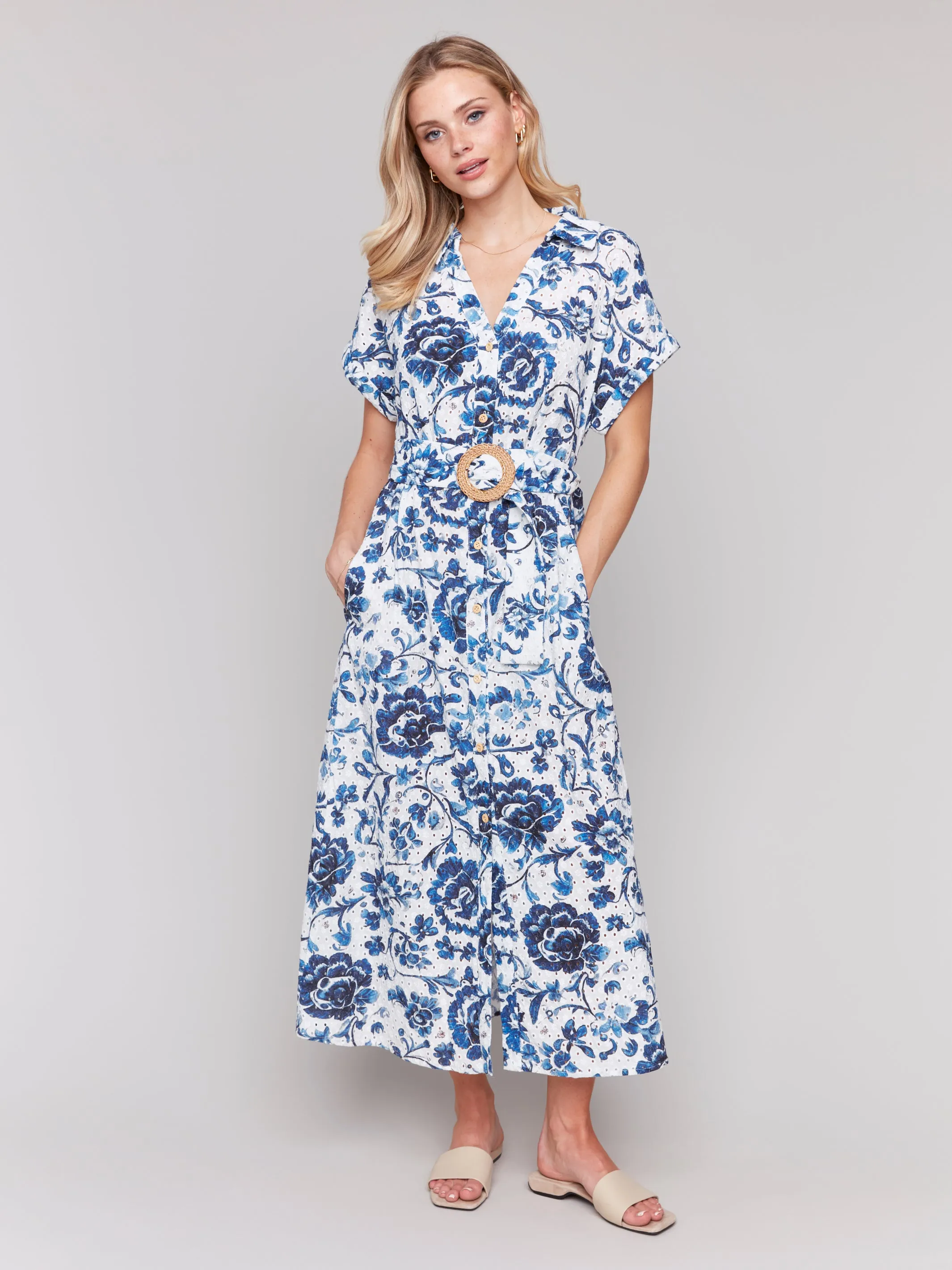 Short Sleeve Eyelet Maxi Dress Delphinium by Charlie B