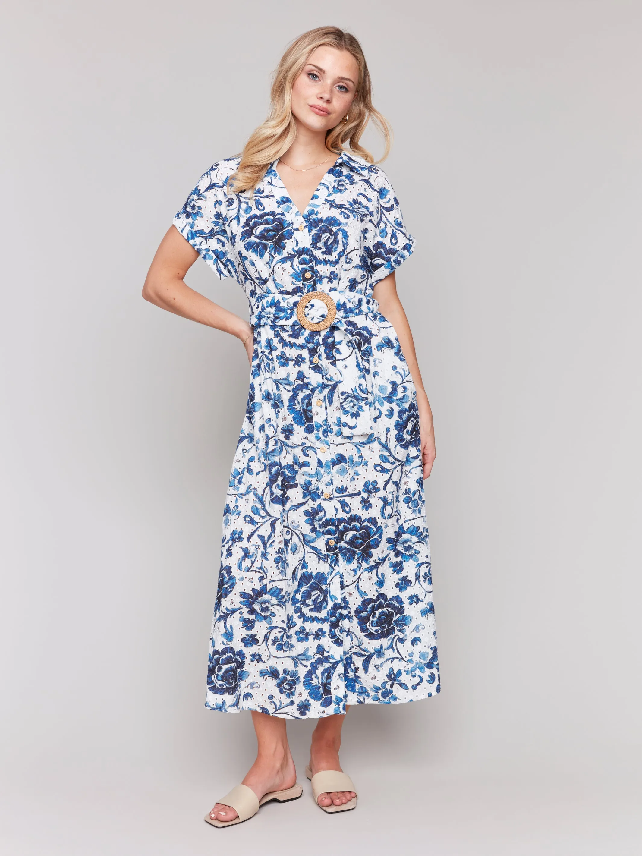 Short Sleeve Eyelet Maxi Dress Delphinium by Charlie B