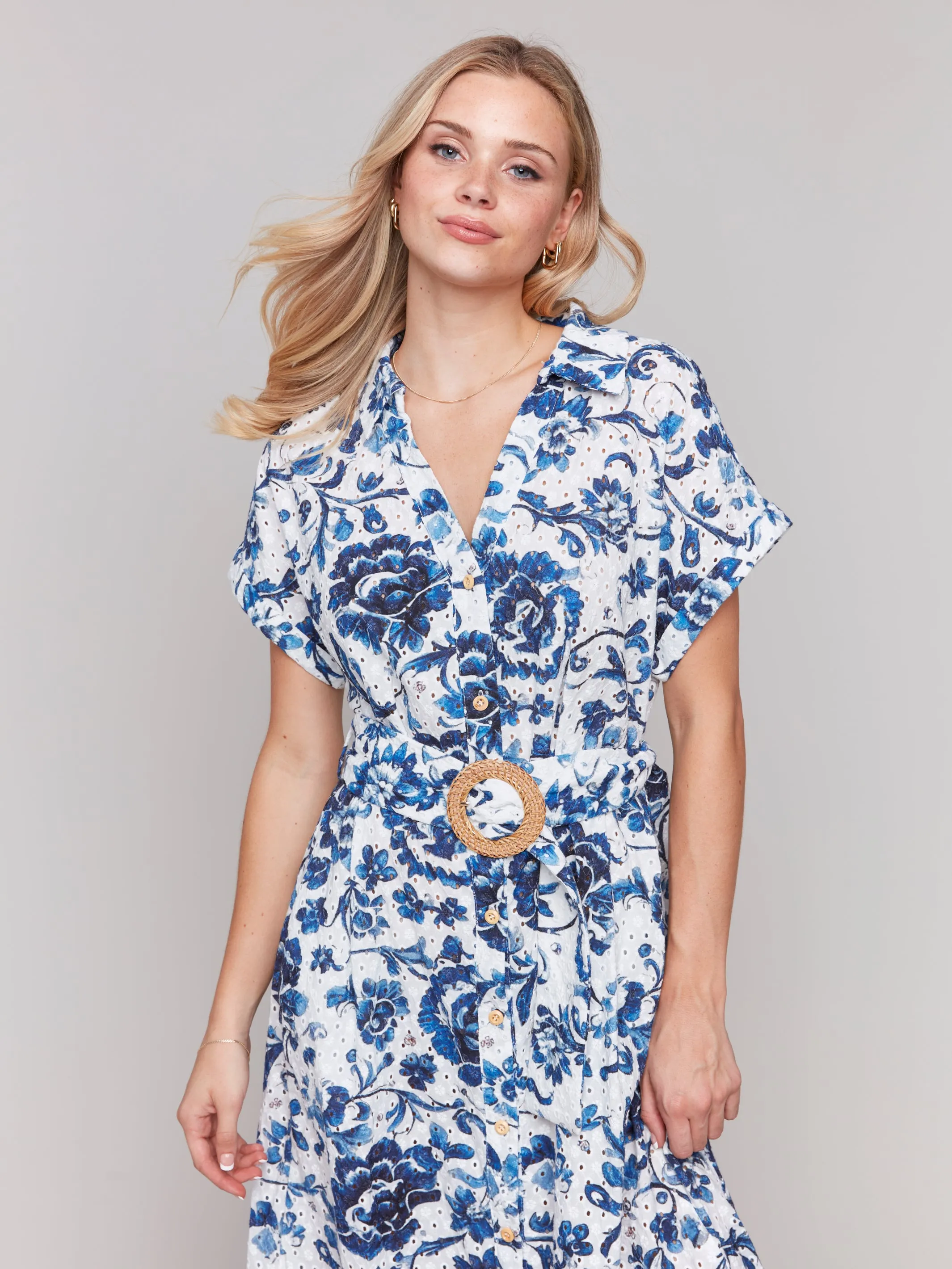 Short Sleeve Eyelet Maxi Dress Delphinium by Charlie B
