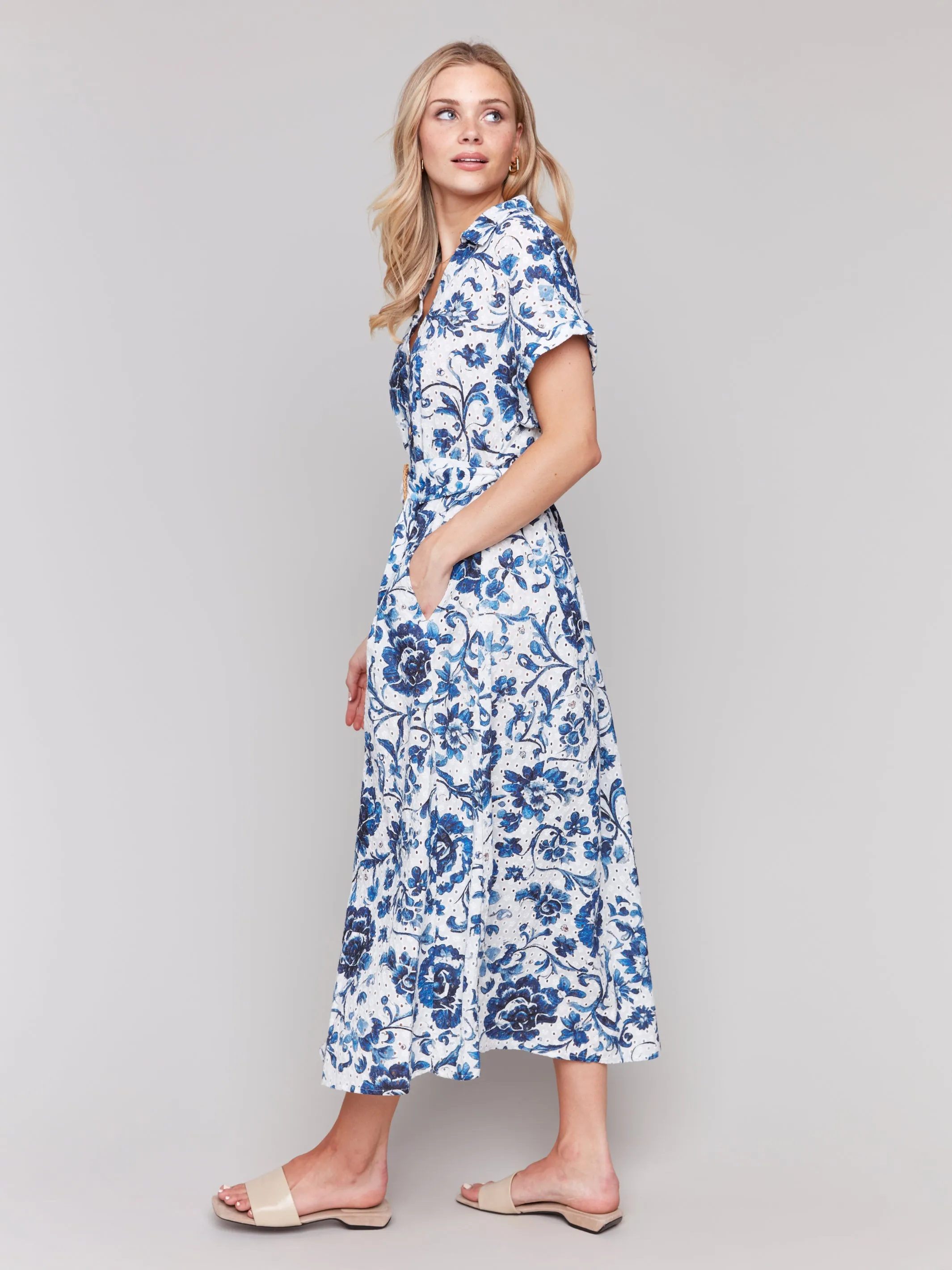 Short Sleeve Eyelet Maxi Dress Delphinium by Charlie B