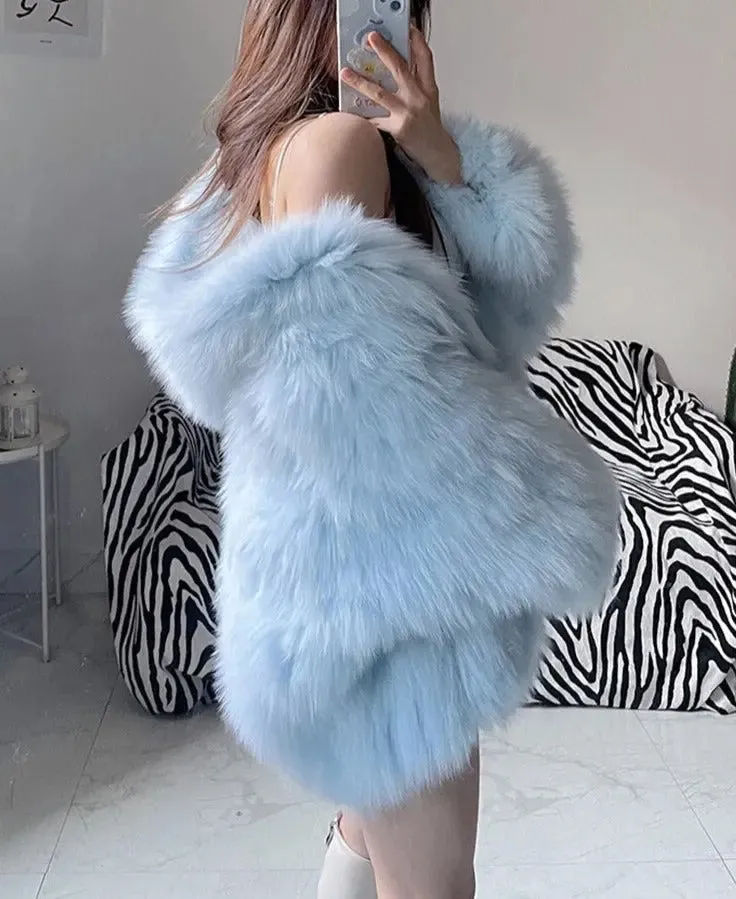 Soft Faux Fur Blue Short Jacket for Women