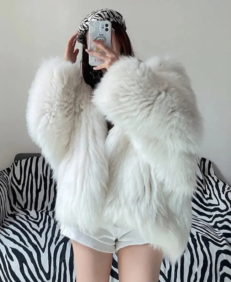 Soft Faux Fur Blue Short Jacket for Women