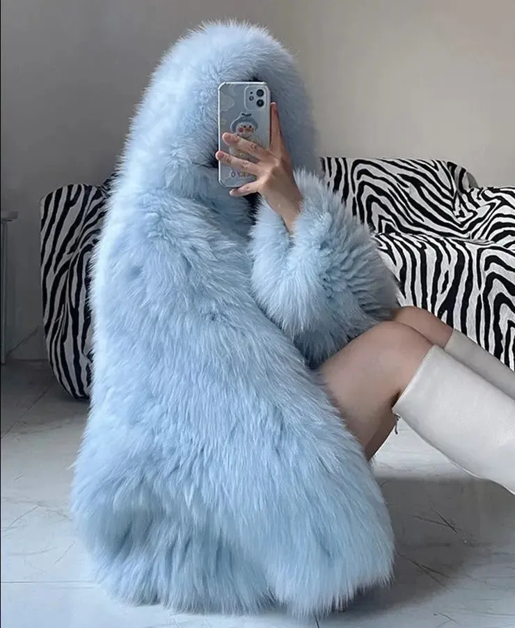 Soft Faux Fur Blue Short Jacket for Women