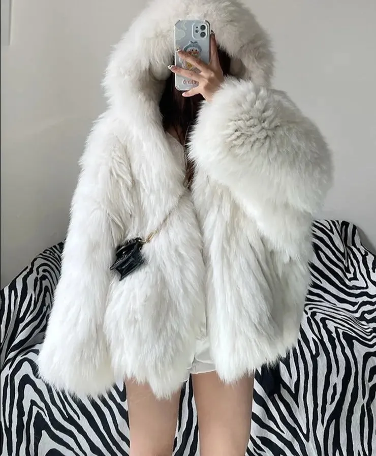 Soft Faux Fur Blue Short Jacket for Women