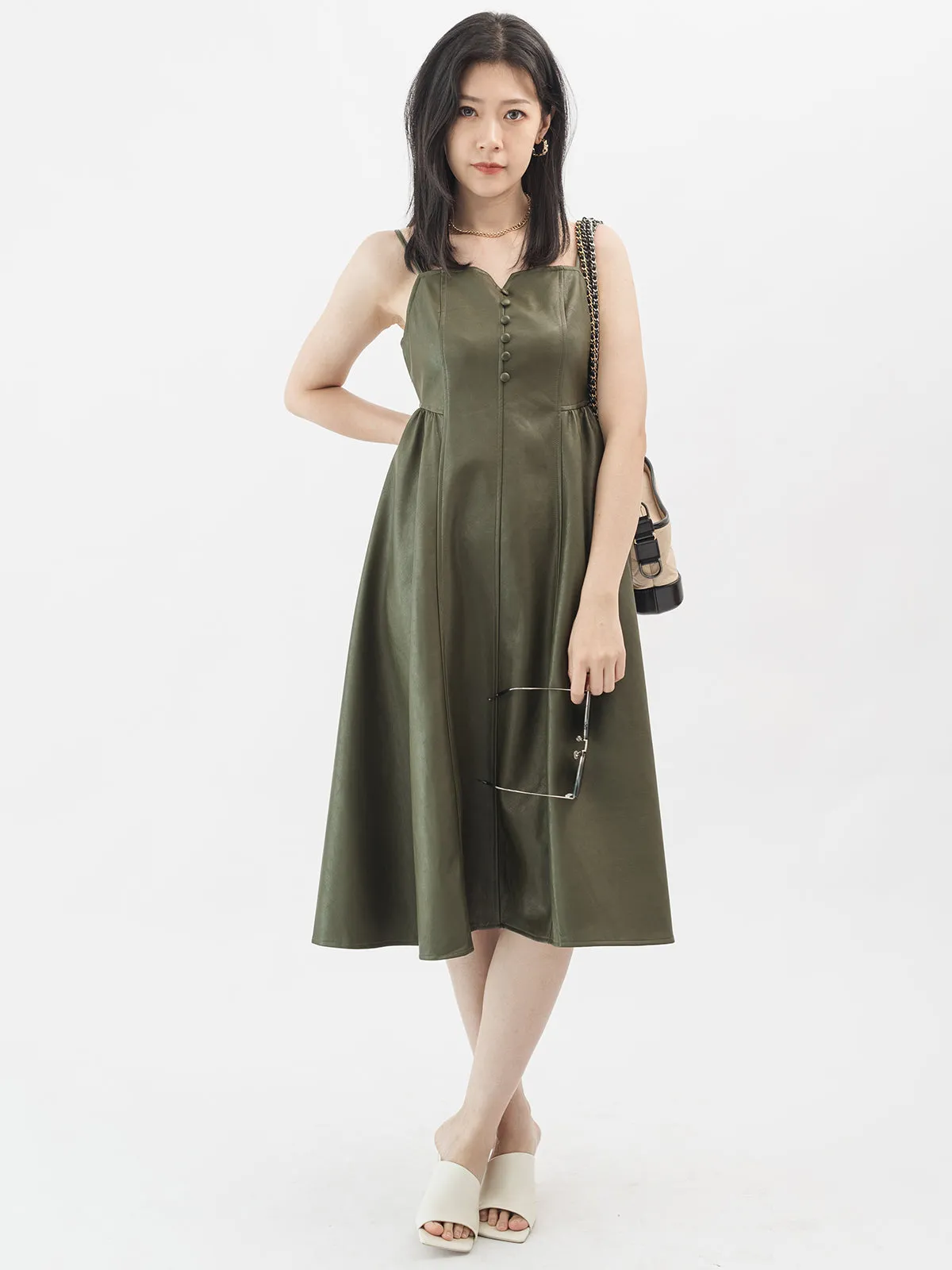 Thin Strap Utility Leather Mini Dress