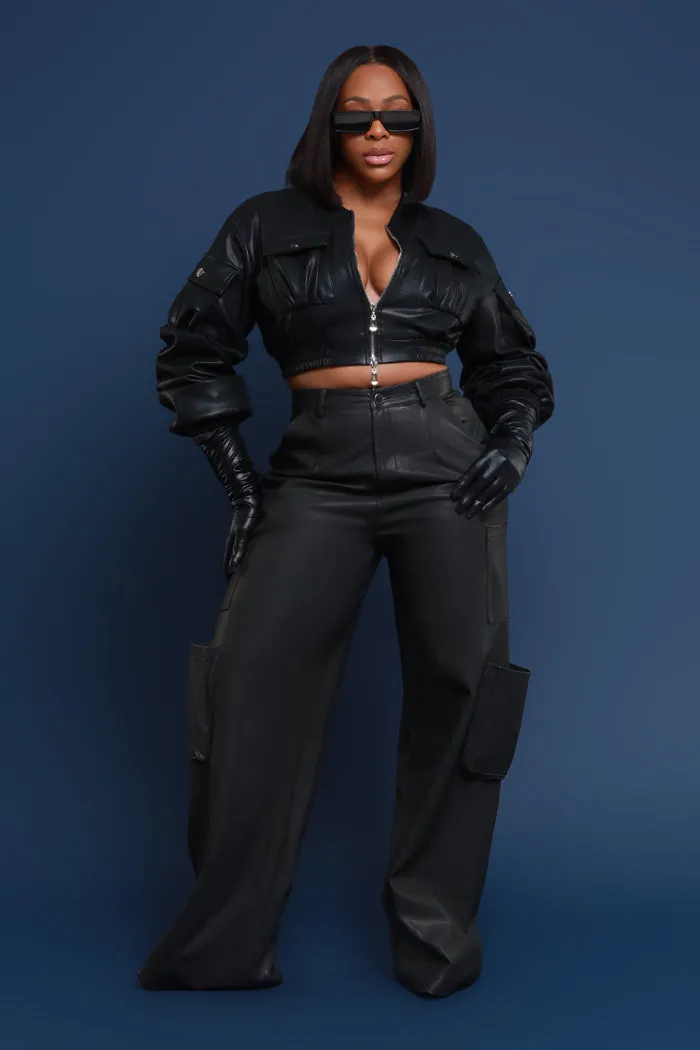 Think On It Cropped Bomber Jacket - Black