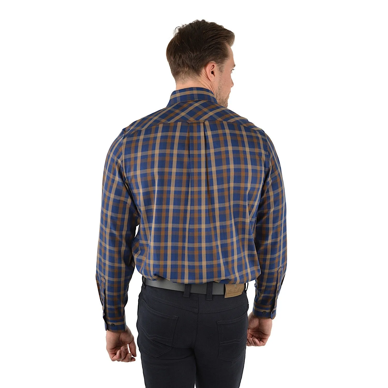 Thomas Cook Mens Mansfield Thermal Check 2-Pocket Long Sleeve Shirt Blue/Tan